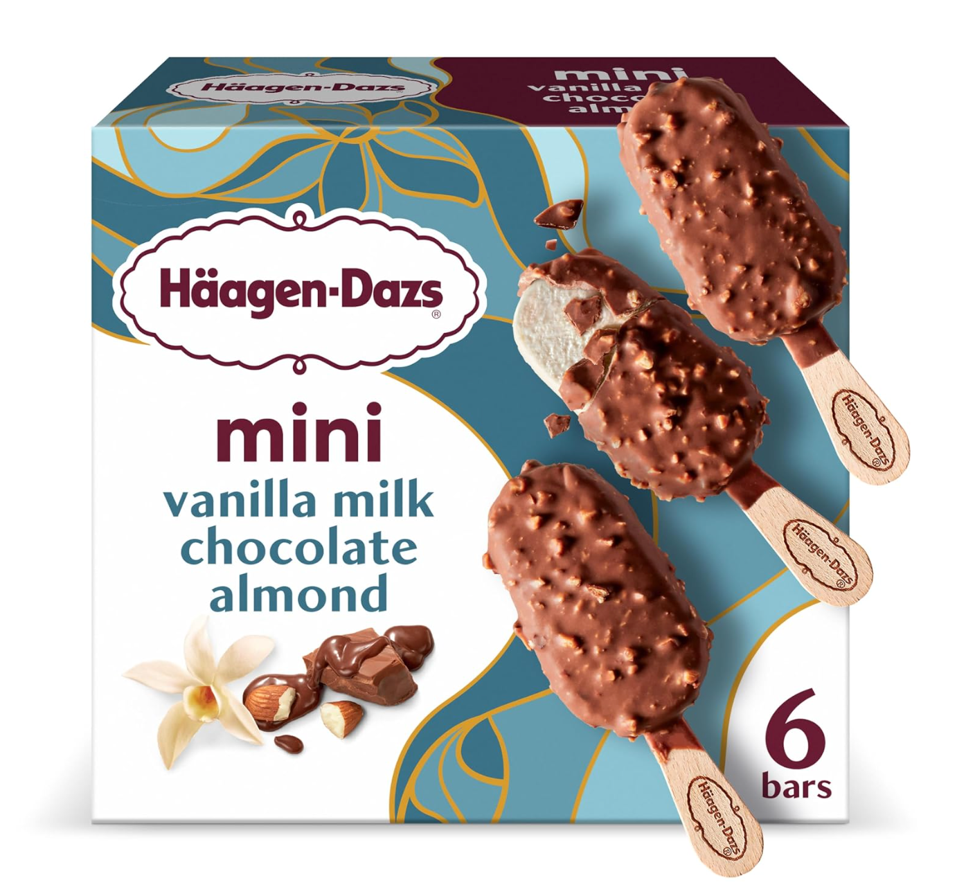 Haagen-Dazs, Vanilla Milk Chocolate Almond Snack Size Ice Cream Bars, 6 count