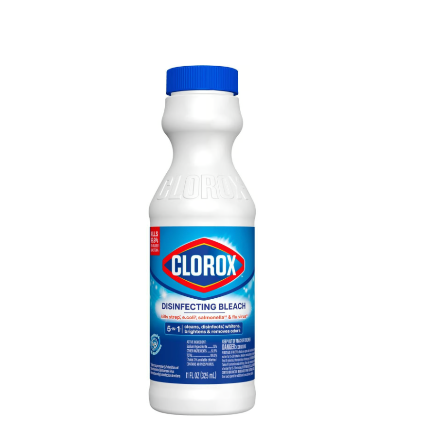 Clorox Disinfecting Bleach concentrated formula 11 fl oz bottle with cleaning benefits and disinfecting power